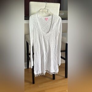 Lilly Pulitzer white crochet swim coverup LNC